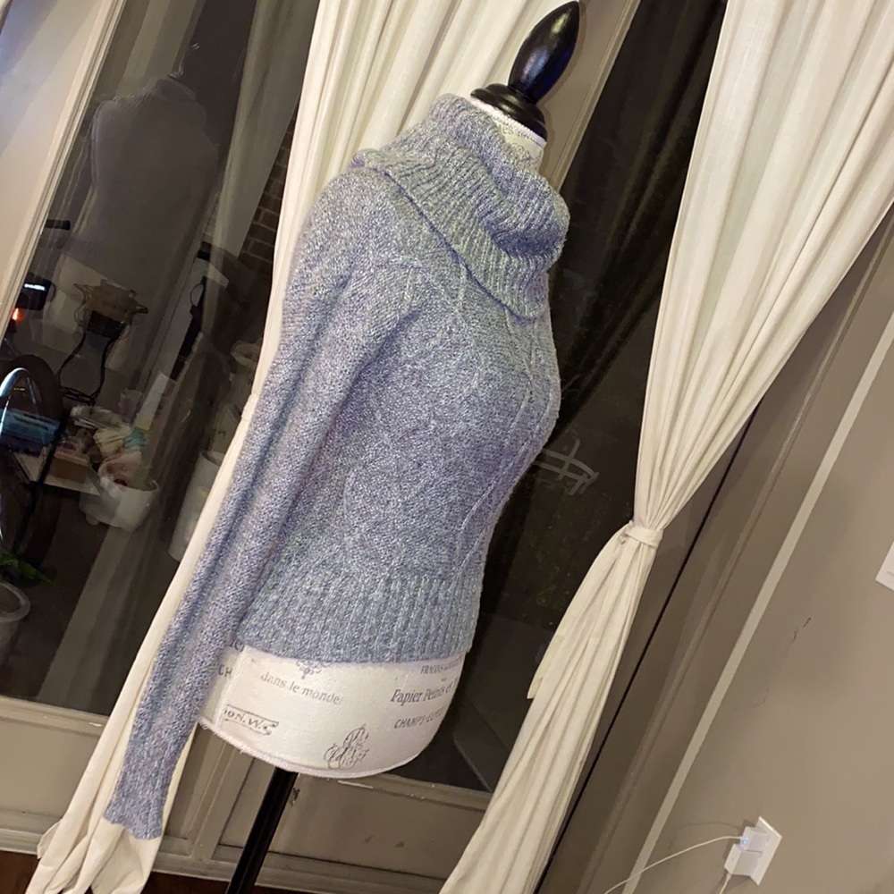 Gray cowl neck turtleneck longsleeve textured short sweater shirt women’s top S - Picture 3 of 7